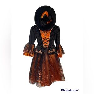 Target Girl’s size medium orange and black witch costume with hat